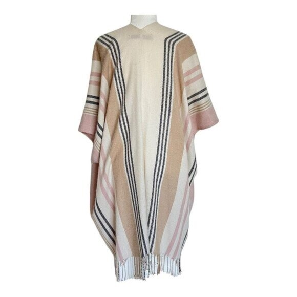 Loft Pink Cream Fringe Open Front Poncho - Picture 3 of 7